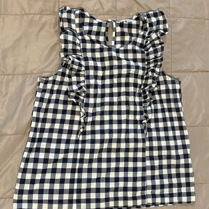 Navy and White Gingham Ruffle Top